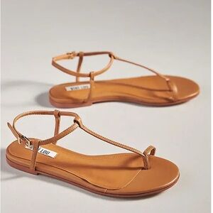 Bibi Lou Women's Tan Sandals- Anthropologie- size 37/ 6/6.5 toe loop flat